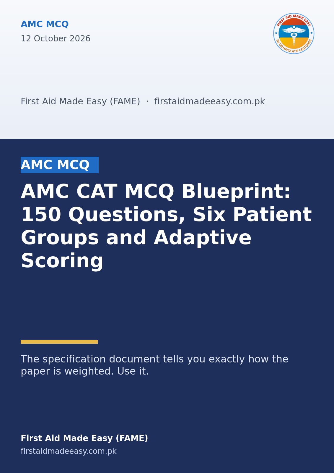 AMC CAT MCQ Blueprint: 150 Questions, Six Patient Groups and Adaptive Scoring