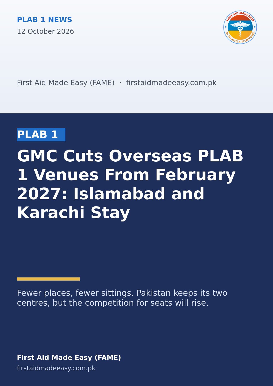 GMC Cuts Overseas PLAB 1 Venues From February 2027: Islamabad and Karachi Stay
